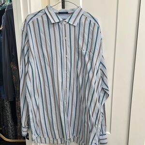 Tommy Bahama Blue and Brown Striped Casual Shirt